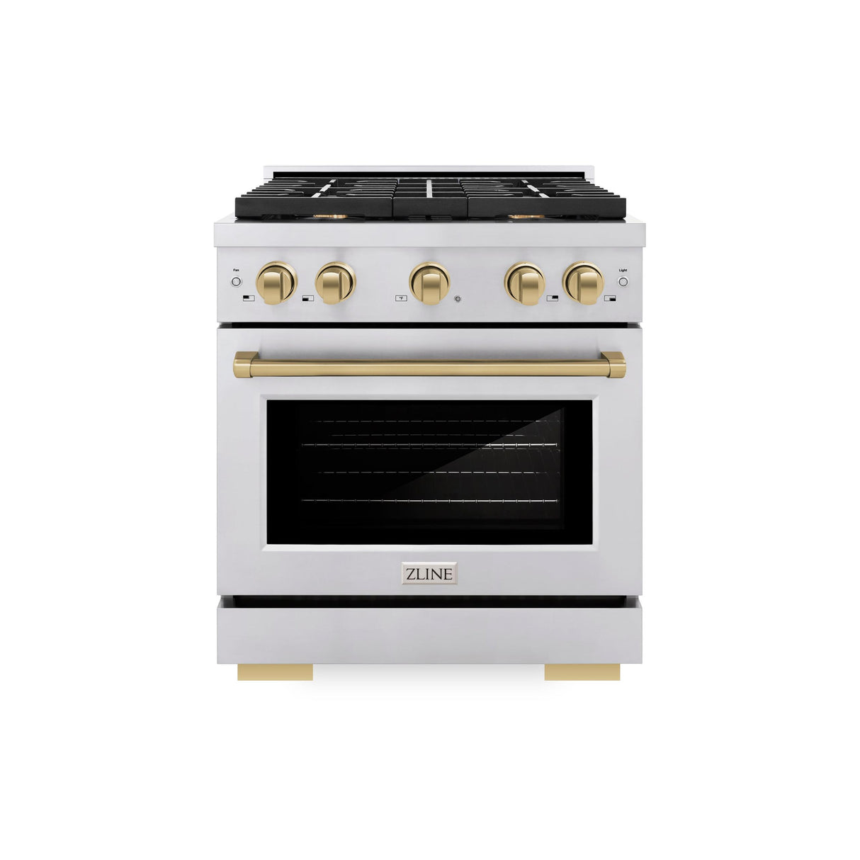 ZLINE Autograph Edition 30 in. 4.2 cu. ft. 4 Burner Gas Range with Convection Gas Oven in Stainless Steel and Champagne Bronze Accents (SGRZ-30-CB)