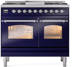 Nostalgie II 40 Inch Dual Fuel Natural Gas Freestanding Range in Blue with Chrome Trim