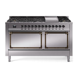 ILVE UN60FQNMPSSB Nostalgie II Noblesse 60 inch Dual Fuel Range (9 Sealed Burners + Griddle, Natural Gas, Solid Door, Stainless Steel, Burnished)