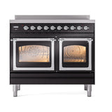 ILVE UNDI406NMPBKC Nostalgie II Noblesse 40 inch Induction Range (Triple Glass Door, Glossy Black, Chrome)