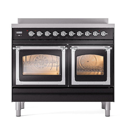 ILVE UNDI406NMPBKC Nostalgie II Noblesse 40 inch Induction Range (Triple Glass Door, Glossy Black, Chrome)