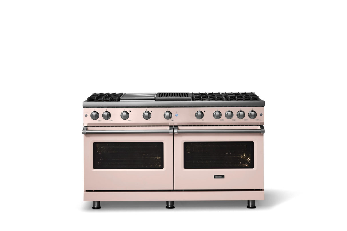 60"W. Sealed Burner Gas Range (Finish: Blush, Trim: Polished Chrome, Fuel: Natural Gas)