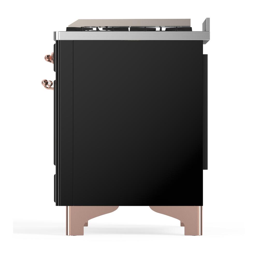 ILVE UM60FQNR3BKP Majestic III 60 inch Dual Fuel Range with 9 Burners and Griddle, Dual Function Burner up to 25,000 BTU (Natural Gas, Solid Door, Glossy Black, Copper)
