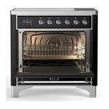 ILVE UMIB36QNR3BKC Majestic III 36 inch Induction Range with 6 Elements, 3.5 cu. ft. Total Oven Capacity (Solid Door, Glossy Black, Chrome)