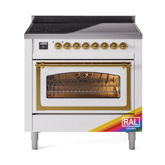 ILVE UNI366NMPRAG Nostalgie II Noblesse 36 inch Induction Range (Triple Glass Door, RAL, Brass)