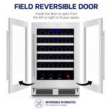 24" Wine Cooler, Dual Zone Stainless Steel Glass, Field Reversible Hinge