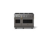 48"W. Open Burner Gas Range (Finish: Damascus Gray, Trim: Brushed Brass, Fuel: Propane)