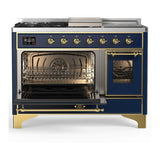 ILVE UM48FSNR3MBGLP Majestic III 48 inch Dual Fuel Range with 5 Black Brass Burners, Griddle and French Top, Dual Function Burner up to 25,000 BTU (Liquid Propane, Triple Glass Door, Midnight Blue, Brass)