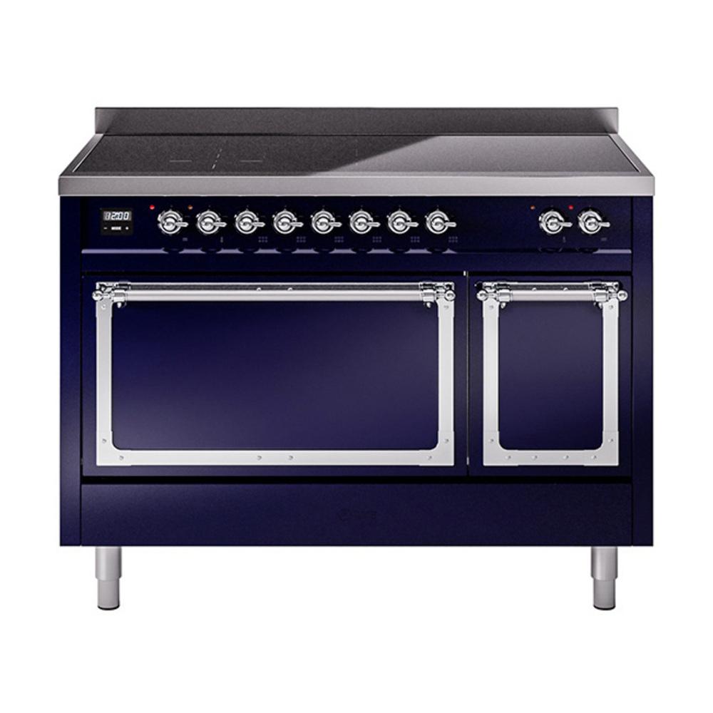 ILVE UNI486QNMPMBC Nostalgie II Noblesse 48 inch Induction Range (Solid Door, Midnight Blue, Chrome)