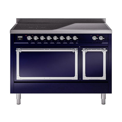 ILVE UNI486QNMPMBC Nostalgie II Noblesse 48 inch Induction Range (Solid Door, Midnight Blue, Chrome)