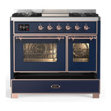 ILVE UMD40FNR3MBPLP Majestic III 40 inch Dual Fuel Range with 6 Burners and Griddle, Dual Function Burner up to 25,000 BTU (Liquid Propane, Triple Glass Door, Midnight Blue, Copper)