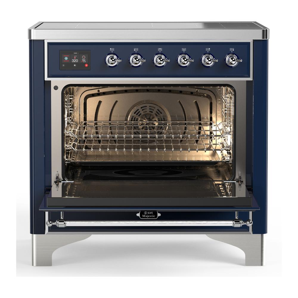 ILVE UMIB36QNR3MBC Majestic III 36 inch Induction Range with 6 Elements, 3.5 cu. ft. Total Oven Capacity (Solid Door, Midnight Blue, Chrome)
