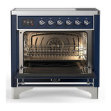 ILVE UMIB36QNR3MBC Majestic III 36 inch Induction Range with 6 Elements, 3.5 cu. ft. Total Oven Capacity (Solid Door, Midnight Blue, Chrome)