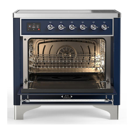 ILVE UMIB36QNR3MBC Majestic III 36 inch Induction Range with 6 Elements, 3.5 cu. ft. Total Oven Capacity (Solid Door, Midnight Blue, Chrome)