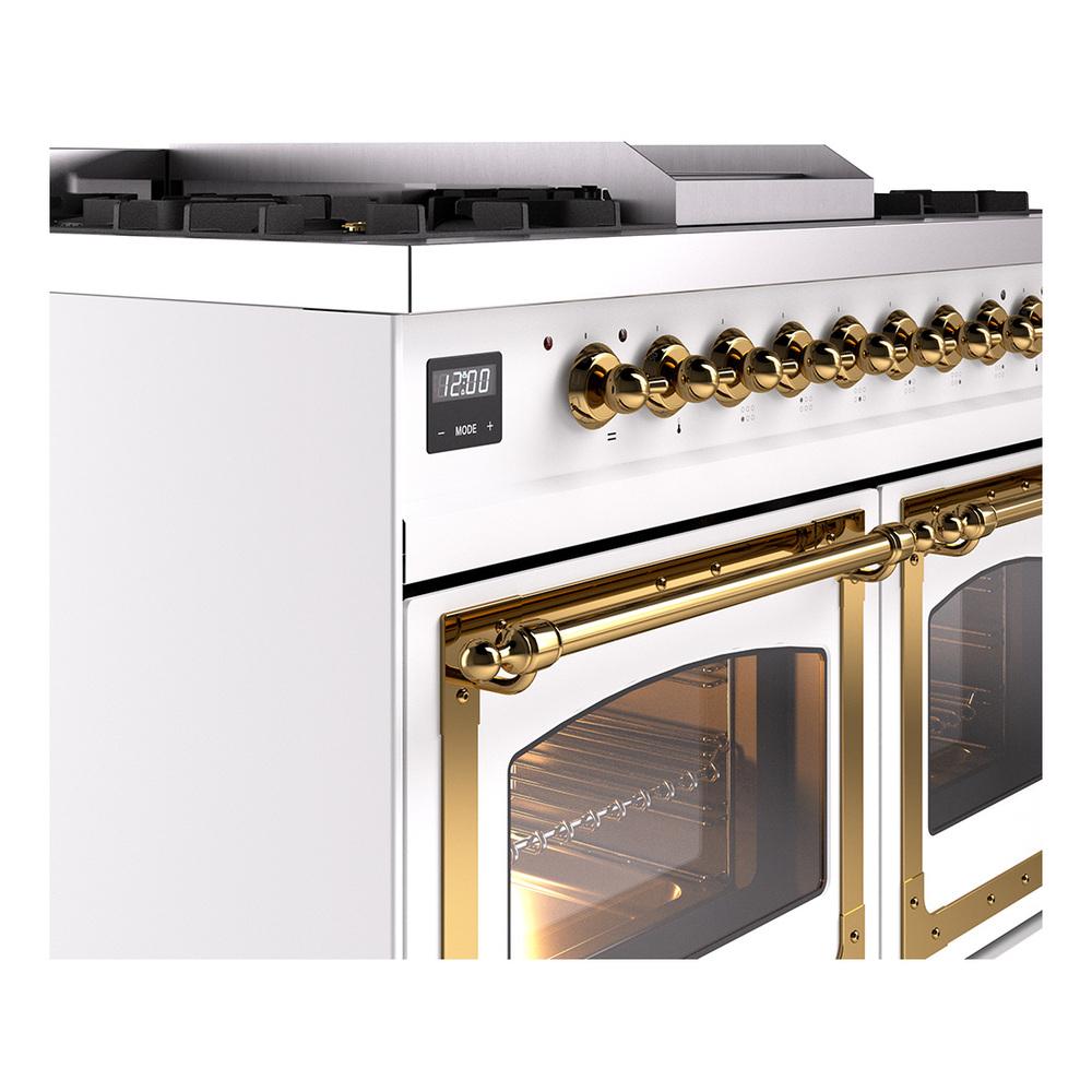 ILVE UND40FNMPWHGLP Nostalgie II Noblesse 40 inch Dual Fuel Range (Liquid Propane, Triple Glass Door, White, Brass)