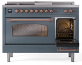 Nostalgie II 48 Inch Dual Fuel Natural Gas Freestanding Range in Blue Grey with Copper Trim