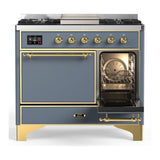 ILVE UMD40FQNR3BGGLP Majestic III 40 inch Dual Fuel Range with 6 Burners and Griddle, Dual Function Burner up to 25,000 BTU (Liquid Propane, Solid Door, Blue Grey, Brass)
