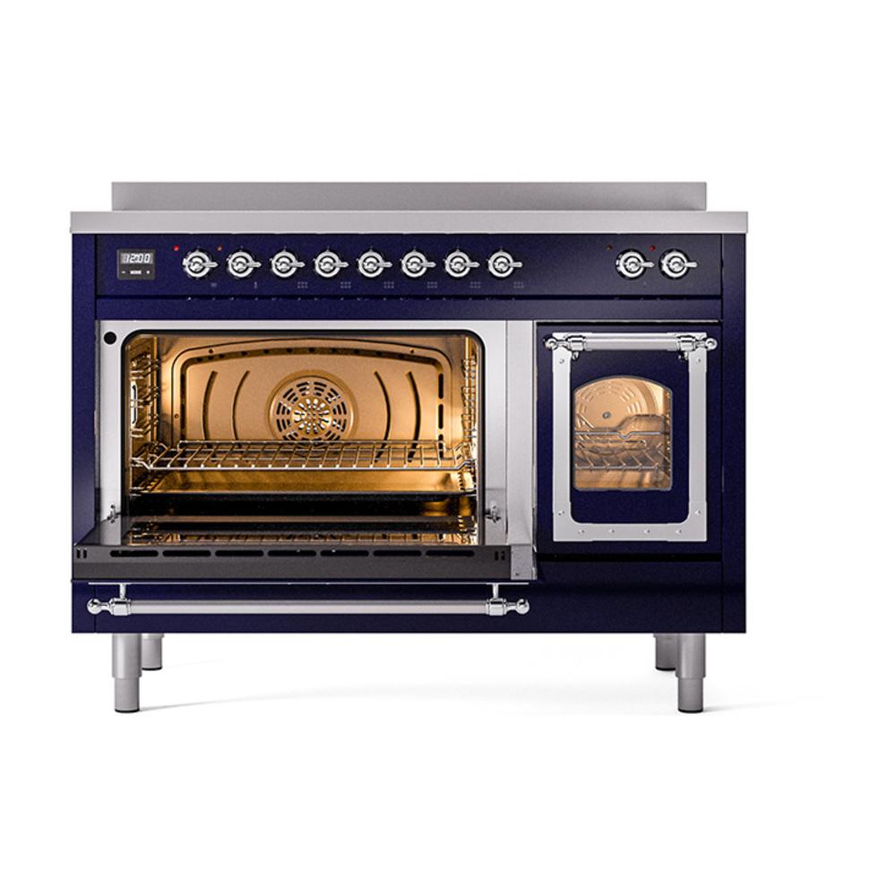 ILVE UNI486NMPMBC Nostalgie II Noblesse 48 inch Induction Range (Triple Glass Door, Midnight Blue, Chrome)