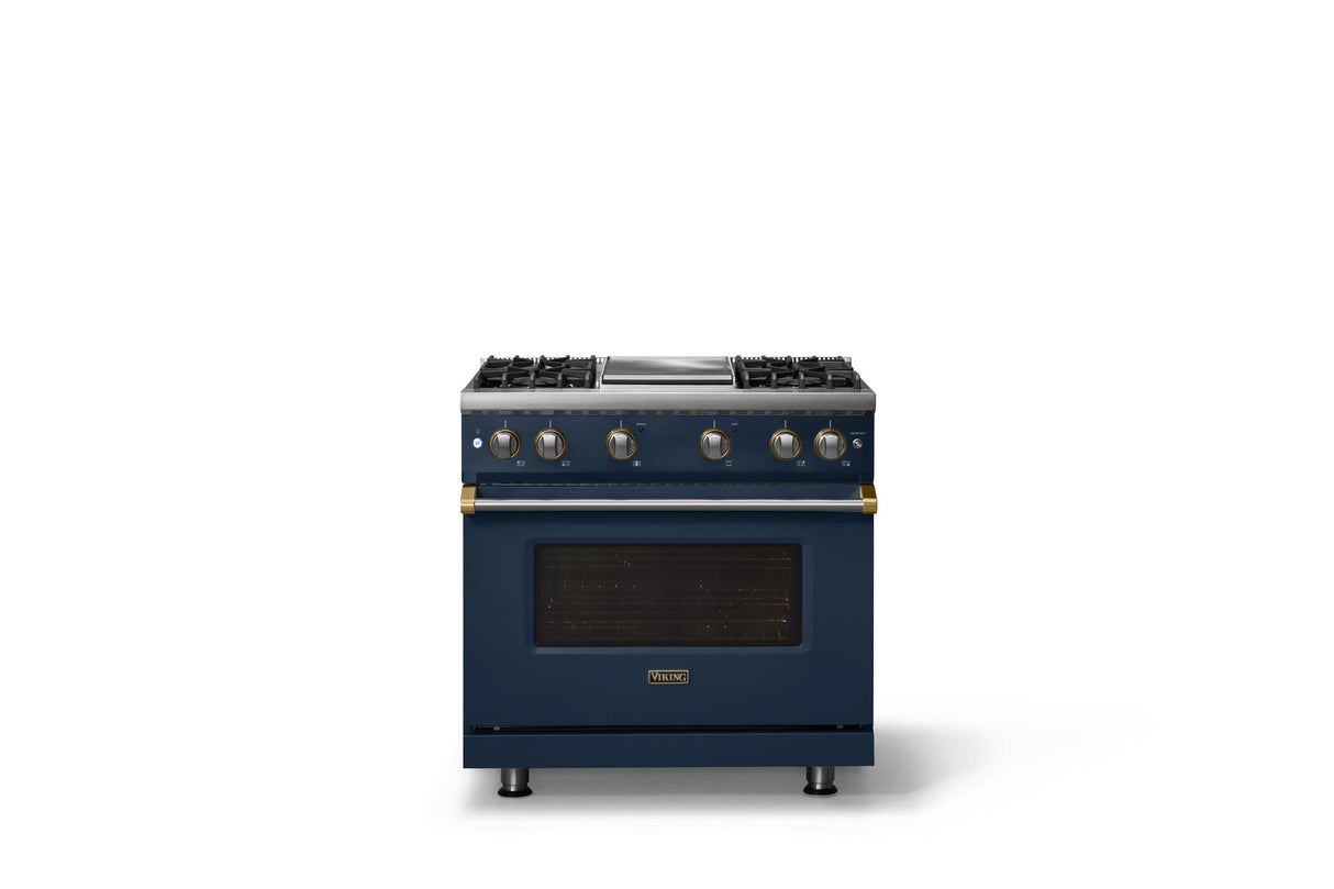 36"W. Sealed Burner Gas Range (Burner: 4g, Finish: Slate Blue, Trim: Polished Chrome, Fuel: Propane)