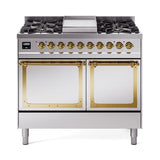 ILVE UND40FQNMPSSG Nostalgie II Noblesse 40 inch Dual Fuel Range (Natural Gas, Solid Door, Stainless Steel, Brass)