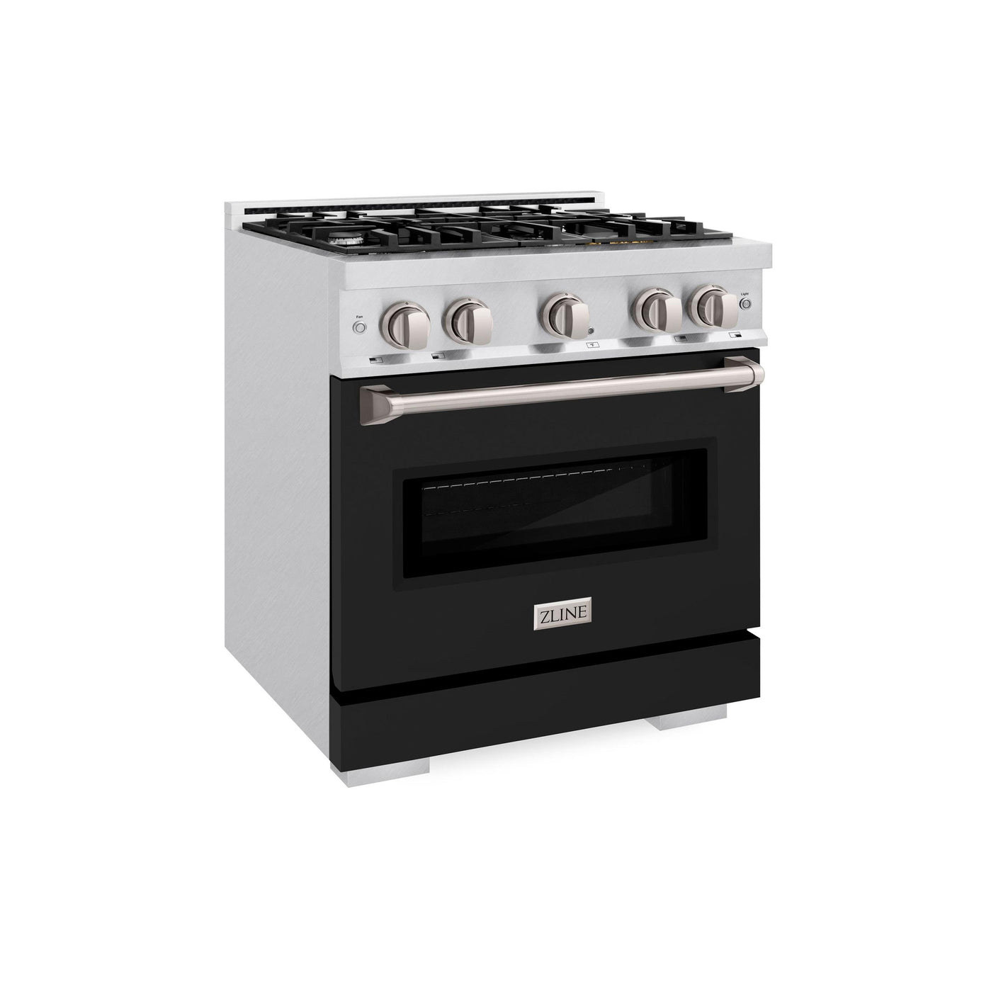 ZLINE 30 in. 4.2 cu. ft. Classic Gas Range with 4 Burner Cooktop and Convection Gas Oven in DuraSnow' Stainless Steel with Black Matte Door (CGRS-BLM-30)