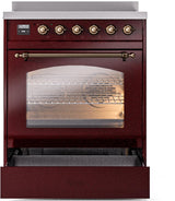 Nostalgie II 30 Inch Electric Freestanding Range in Burgundy with Bronze Trim