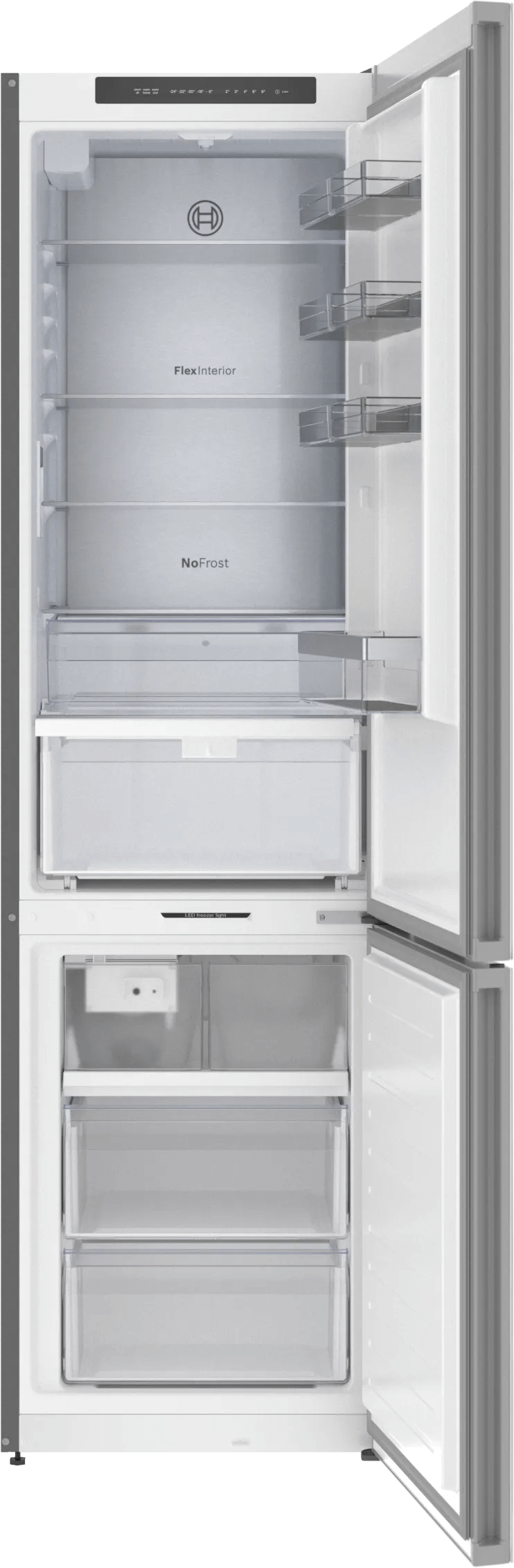 800 Series Free-standing fridge-freezer with freezer at bottom, glass door 24" White, Total No Frost