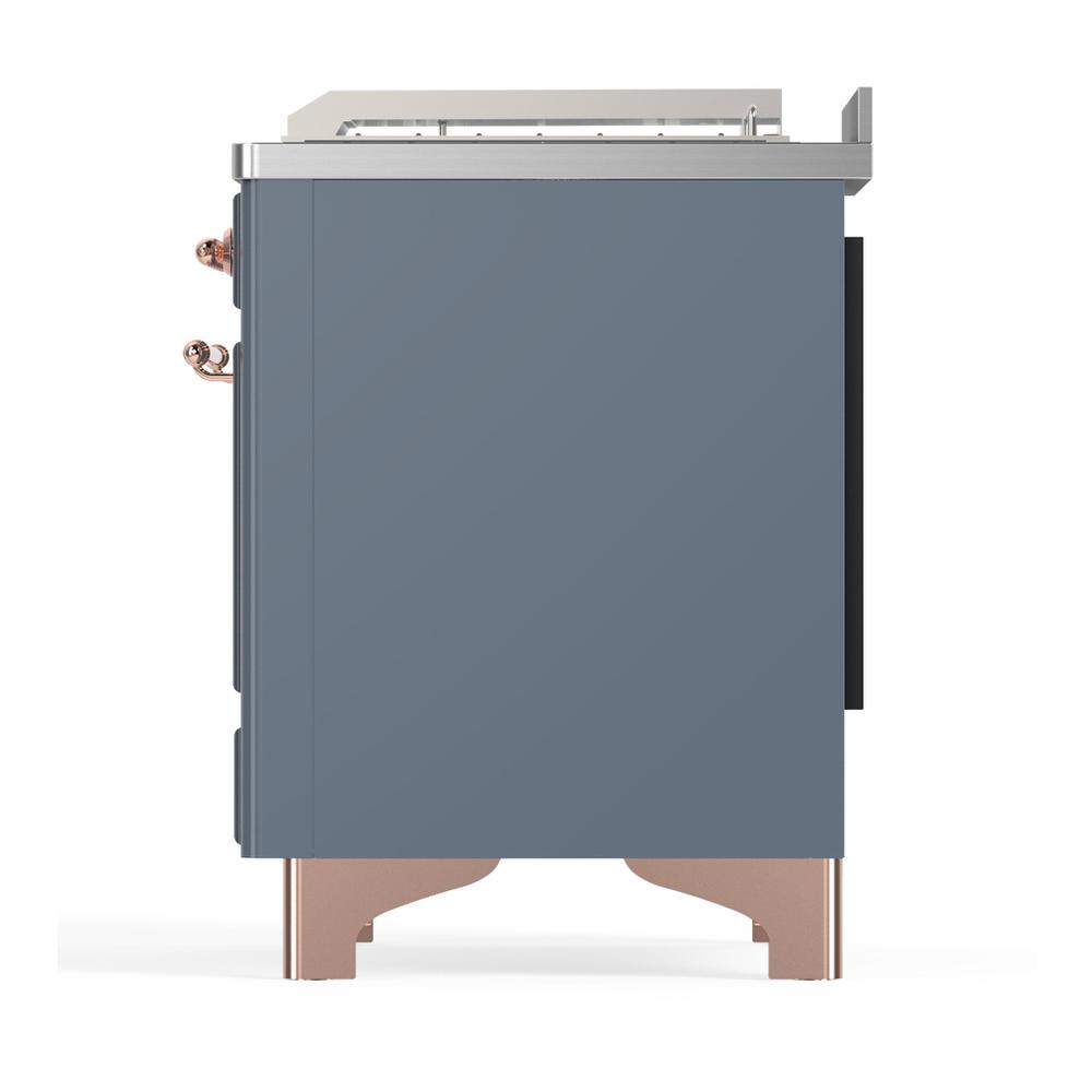 ILVE UM48FSNR3BGP Majestic III 48 inch Dual Fuel Range with 5 Black Brass Burners, Griddle and French Top, Dual Function Burner up to 25,000 BTU (Natural Gas, Triple Glass Door, Blue Grey, Copper)