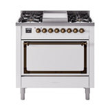 ILVE UN36FQNMPWHBLP Nostalgie II Noblesse 36 inch Dual Fuel Range (Liquid Propane, Solid Door, White, Burnished)