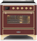 Majestic II 36 Inch Electric Freestanding Range in Burgundy with Brass Trim