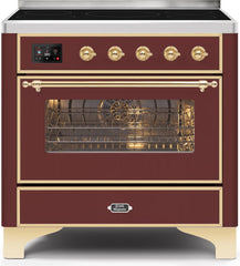 Majestic II 36 Inch Electric Freestanding Range in Burgundy with Brass Trim