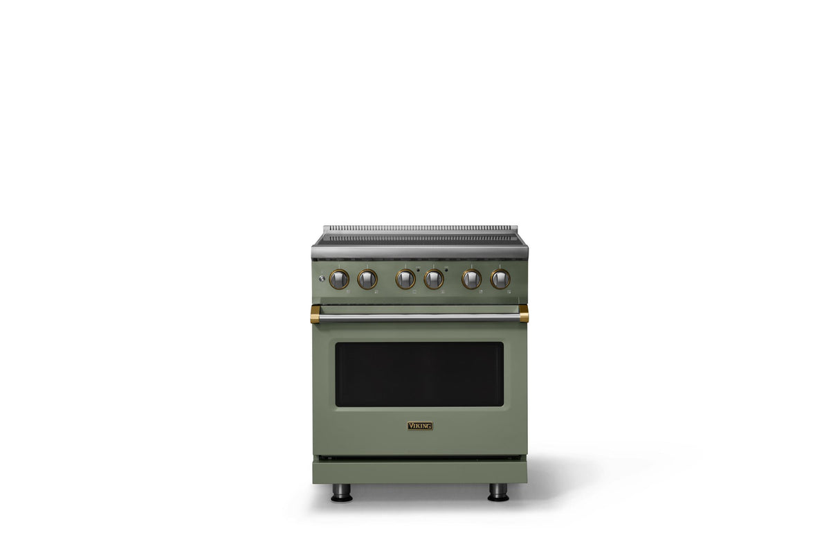 30"W. Induction Range (Finish: Eucalyptus, Trim: Brushed Brass)