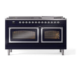 ILVE UN60FNMPMBCLP Nostalgie II Noblesse 60 inch Dual Fuel Range (9 Sealed Burners + Griddle, Liquid Propane, Triple Glass Door, Midnight Blue, Chrome)