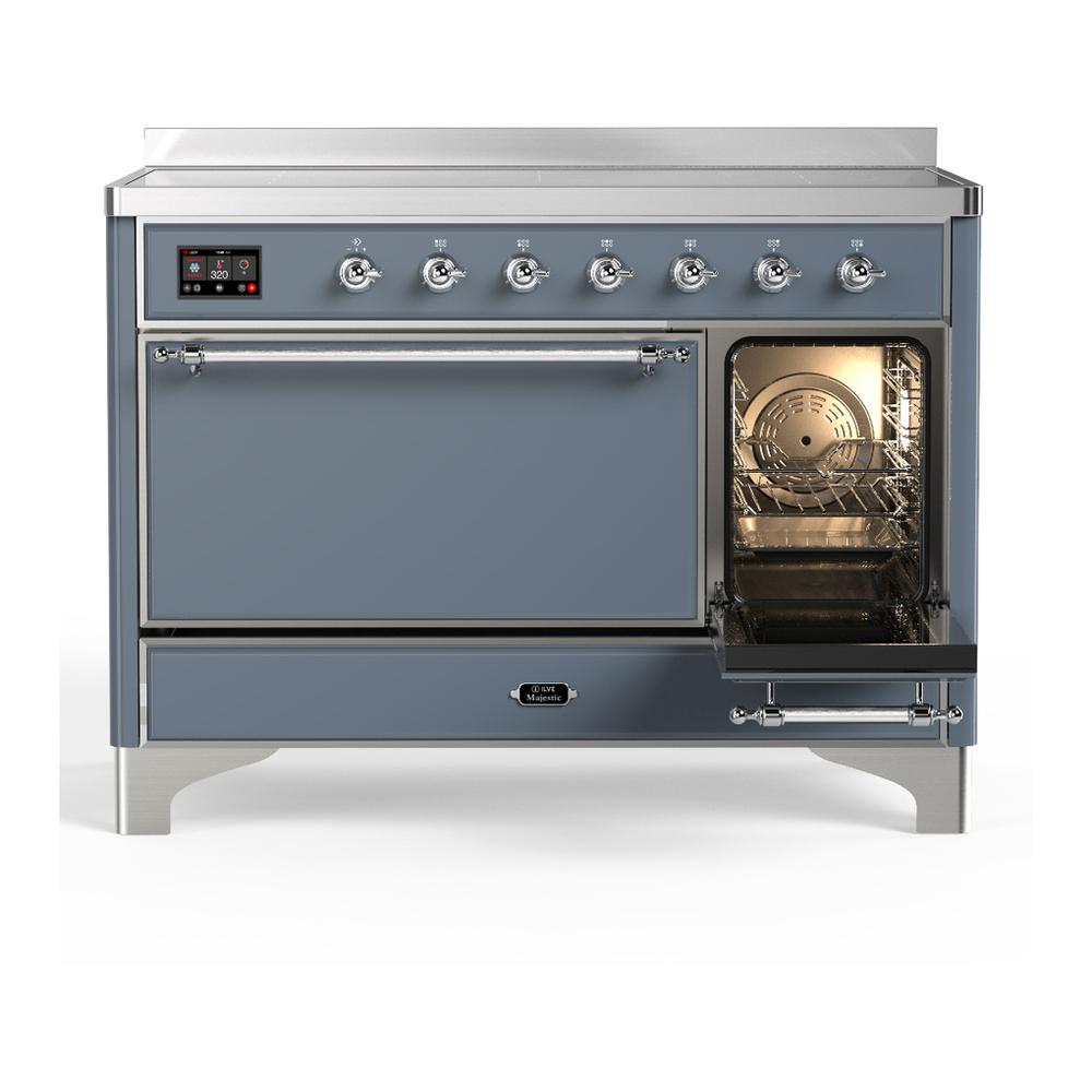 ILVE UMIB48QNR3BGC Majestic III 48 inch Induction Range with 6 Elements, 5.02 cu. ft. Total Oven Capacity (Solid Door, Blue Grey, Chrome)