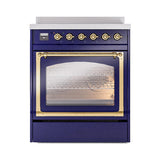 ILVE UNI304NMPMBG Nostalgie II Noblesse 30 inch Induction Range (Triple Glass Door, Midnight Blue, Brass)