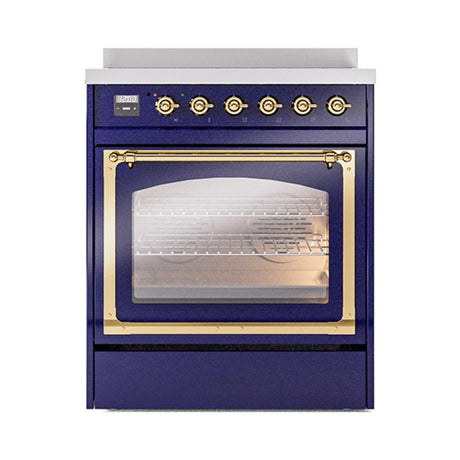 ILVE UNI304NMPMBG Nostalgie II Noblesse 30 inch Induction Range (Triple Glass Door, Midnight Blue, Brass)