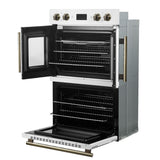 Forno Asti 30-Inch Double Electric Wall Oven with Upper French Doors in White & Antique Brass, 7.36 cu. ft. Dual True Convection, 7,200W, Air Fry, Sous Vide, Self-Clean