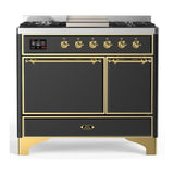 ILVE UMD40FQNR3MGG Majestic III 40 inch Dual Fuel Range with 6 Burners and Griddle, Dual Function Burner up to 25,000 BTU (Natural Gas, Solid Door, Graphite Matte, Brass)
