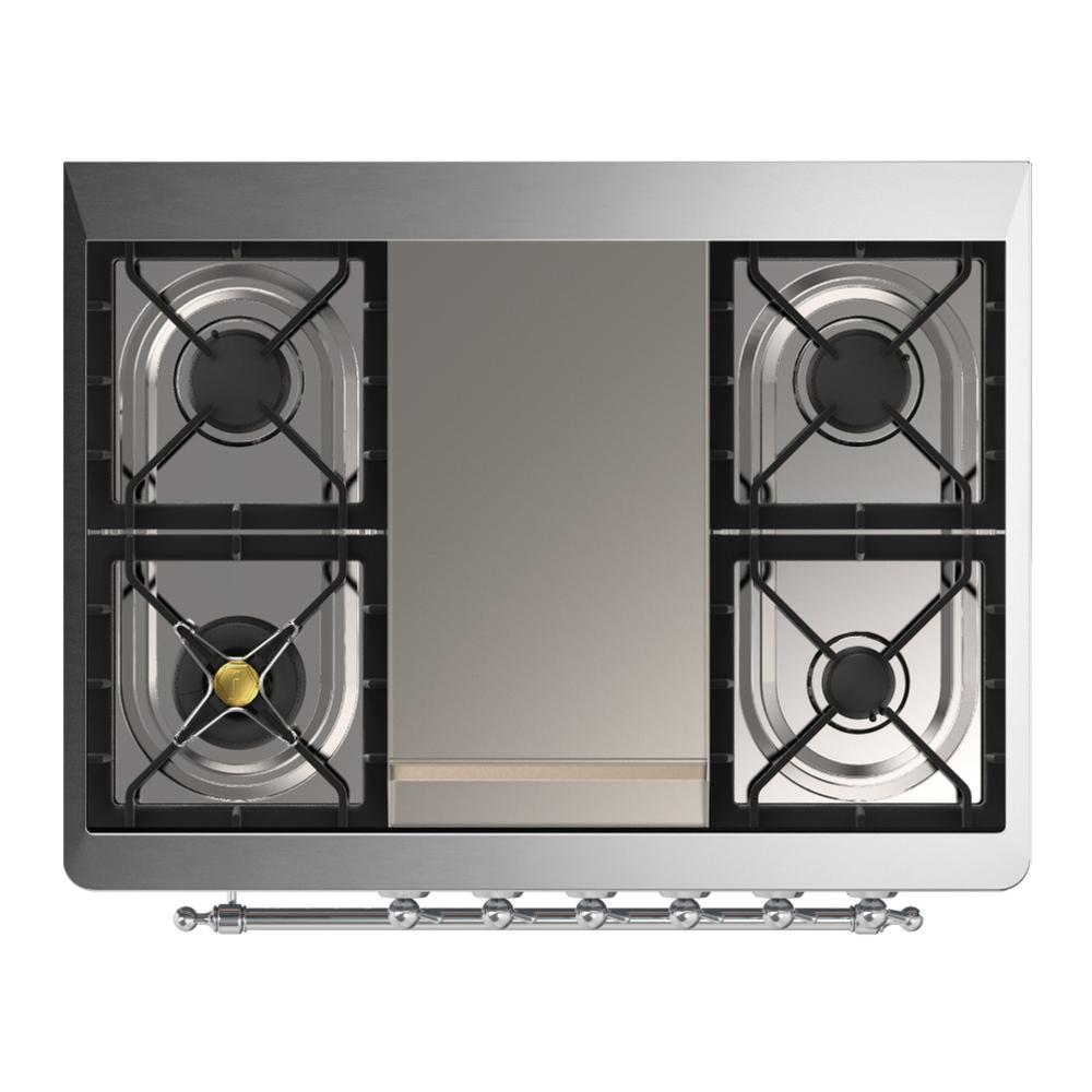 ILVE UM36FNR3BGC Majestic III 36 inch Dual Fuel Range with 6 Black Brass Burners and Griddle, Dual Function Burner up to 25,000 BTU (Triple Glass Door, Blue Grey, Chrome, Natural Gas)