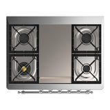 ILVE UM36FNR3BGC Majestic III 36 inch Dual Fuel Range with 6 Black Brass Burners and Griddle, Dual Function Burner up to 25,000 BTU (Triple Glass Door, Blue Grey, Chrome, Natural Gas)