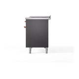 ILVE UN48FSQNMPMGPLP Nostalgie II Noblesse 48 inch Dual Fuel Range (5 Sealed Burners + Griddle + French Top, Liquid Propane, Solid Door, Graphite Matte, Copper)