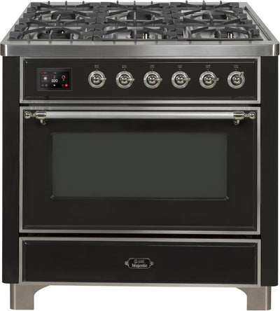 Majestic II 36 Inch Dual Fuel Natural Gas Freestanding Range in Matte Graphite with Chrome Trim