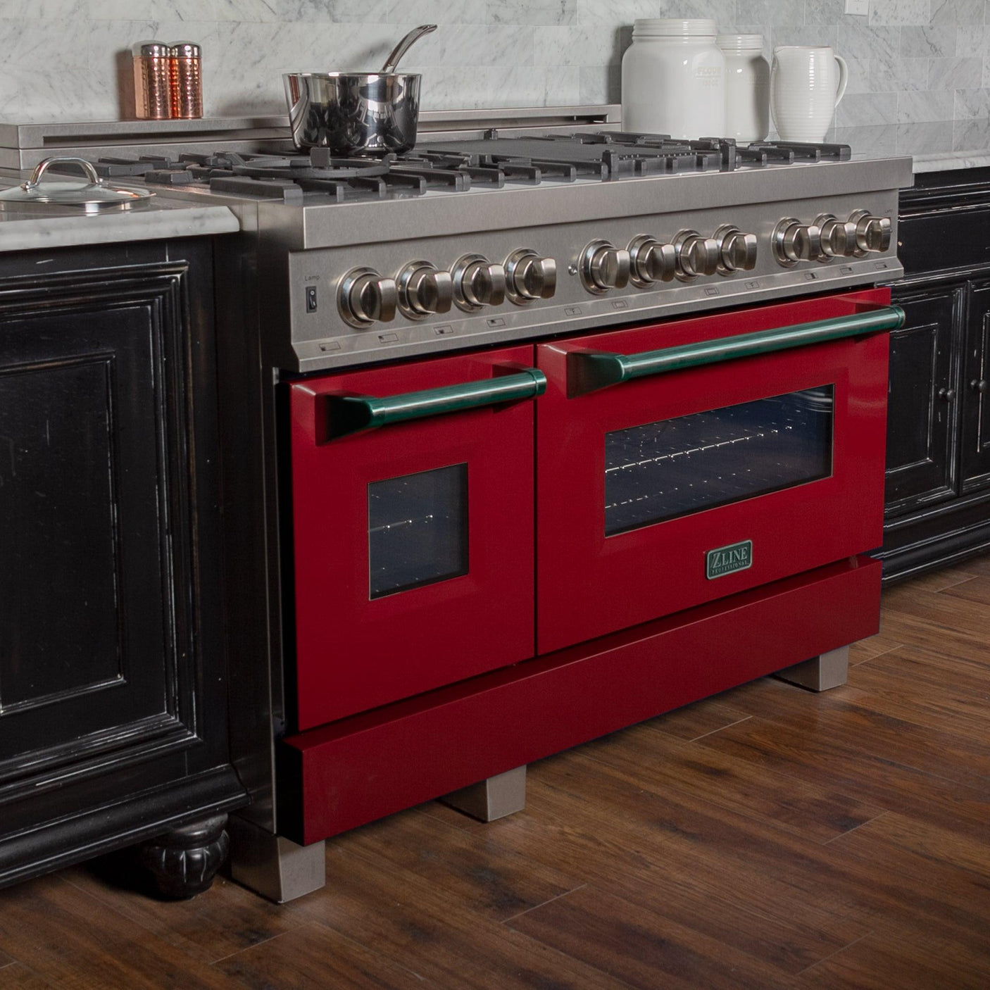ZLINE 48 in. DuraSnow Stainless Steel 6.0 cu.ft. 7 Gas Burner/Electric Oven Range with Color Door Options (RAS-SN-48) [Color: Red Gloss]