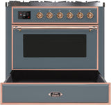 Majestic II 36 Inch Dual Fuel Natural Gas Freestanding Range in Blue Grey with Copper Trim