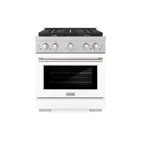 ZLINE 30 in. 4.2 cu. ft. 4 Burner Gas Range with Convection Gas Oven in DuraSnow' Stainless Steel with White Matte Door (SGRS-WM-30)