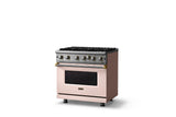 36"W. Open Burner Gas Range (Finish: Blush, Trim: Brushed Brass, Fuel: Propane)