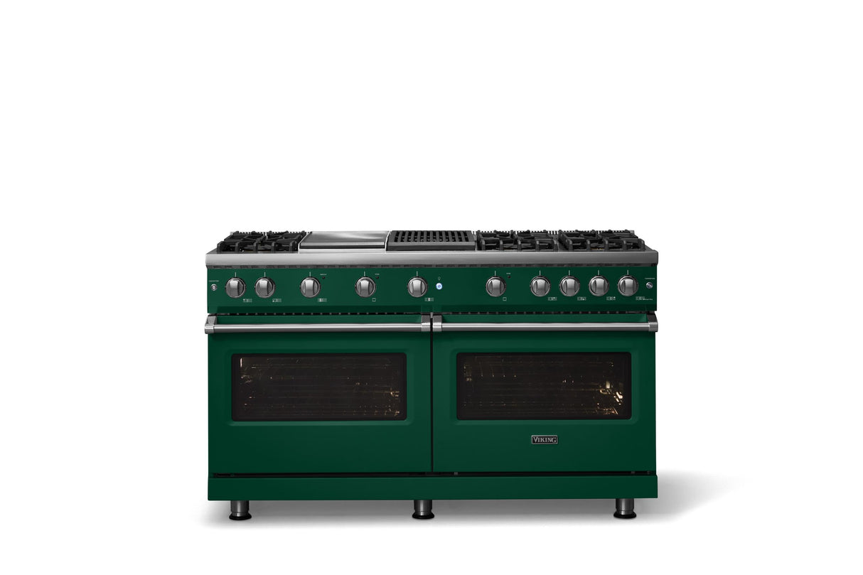 60"W. Sealed Burner Gas Range (Finish: Ivy, Trim: Polished Chrome, Fuel: Natural Gas)