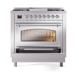 ILVE UN36FNMPSSC Nostalgie II Noblesse 36 inch Dual Fuel Range (Natural Gas, Triple Glass Door, Stainless Steel, Chrome)