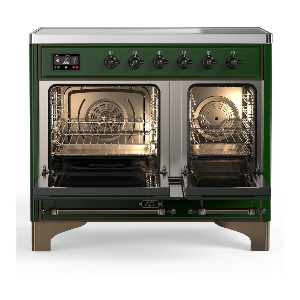 ILVE UMDIB40QNR3EGB Majestic III 40 inch Induction Range with 6 Elements, 3.82 cu. ft. Total Oven Capacity (Solid Door, Emerald Green, Burnished)