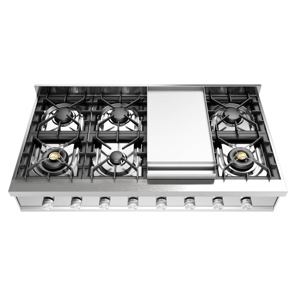 ILVE UHCP48FSS Professional Plus II 48 inch Built-In Gas Rangetop with Griddle, in Stainless Steel (Natural Gas)